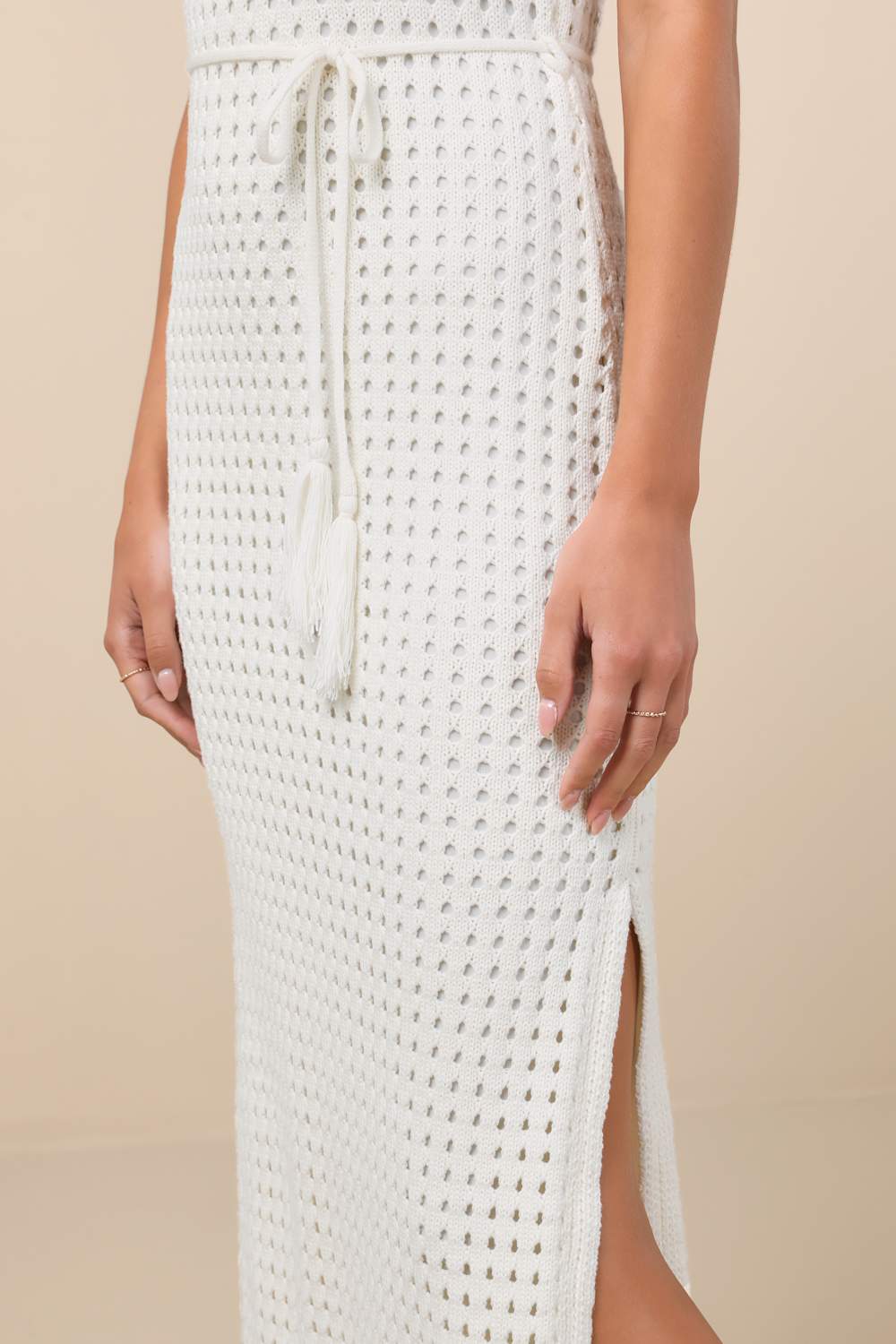 Sunshine Babe Ivory Knit Midi Sweater Dress