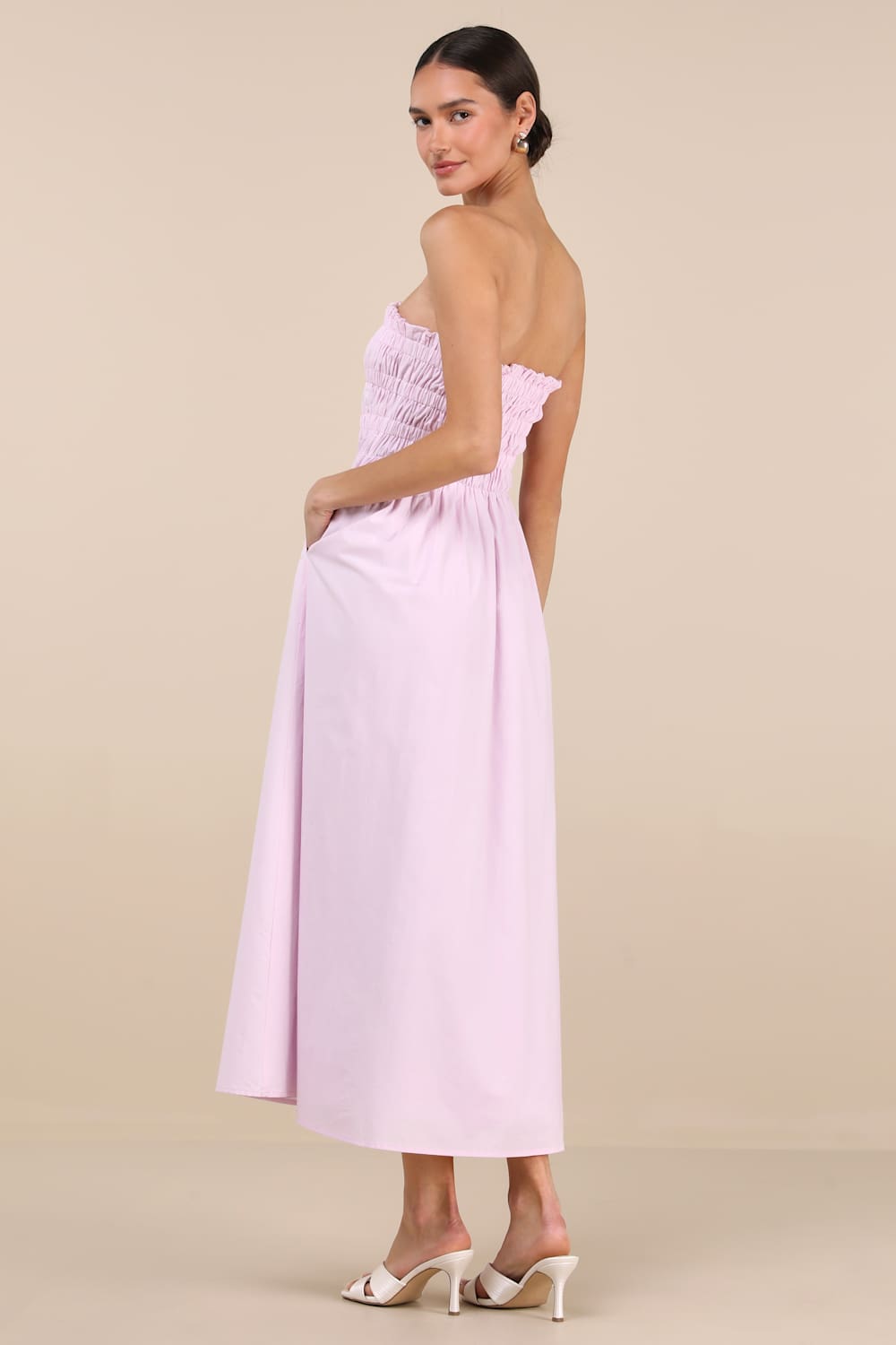 Ania Lilac Strapless Smocked Midi Dress