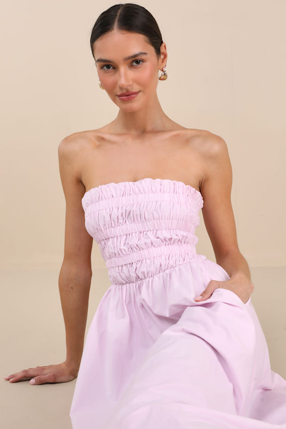 Lulus Ania Lilac Strapless Smocked Midi Dress In Black