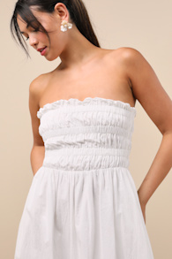 Ania White Strapless Smocked Midi Dress 1
