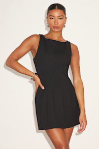 Lavonne Black Sleeveless Boat Neck Mini Dress 1