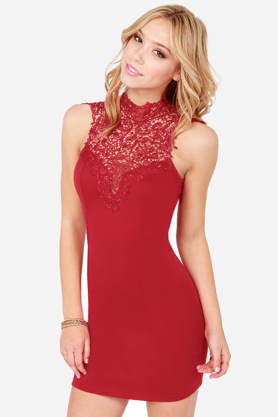Red High Collar Dress