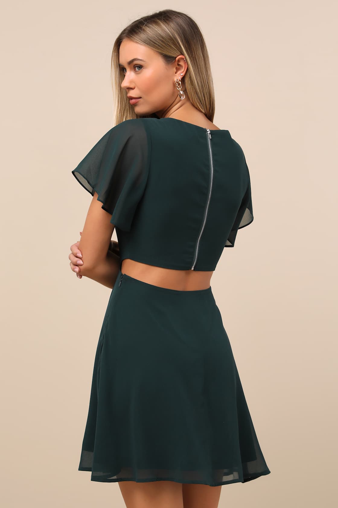 Blissful Love Dark Green Cutout Mini Skater Dress