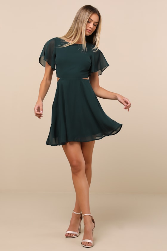 Green Skater Dress - Chiffon Mini Dress - Cutout Skater Dress - Lulus