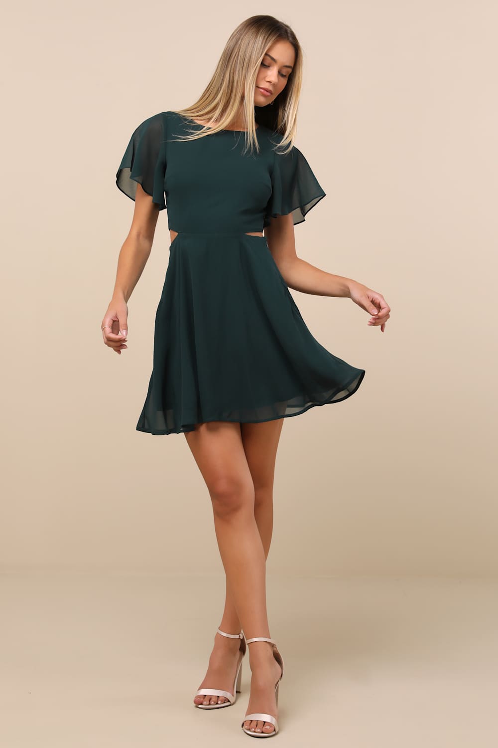 Blissful Love Dark Green Cutout Mini Skater Dress
