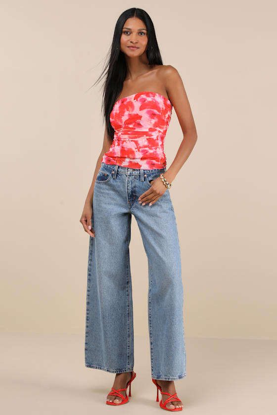 Lulus Maylin Red Abstract Print Mesh Strapless Top