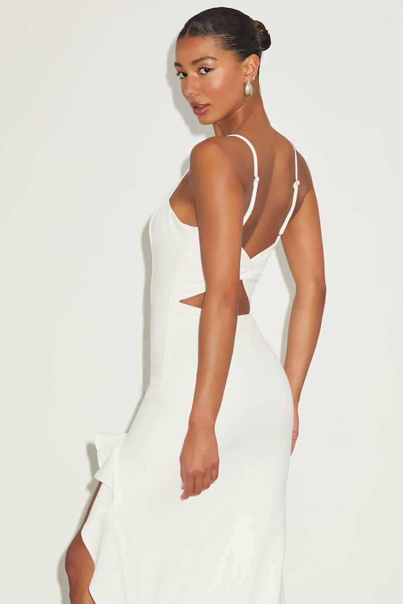 Iveta White Cutout Ruffled Sleeveless Midi Dress