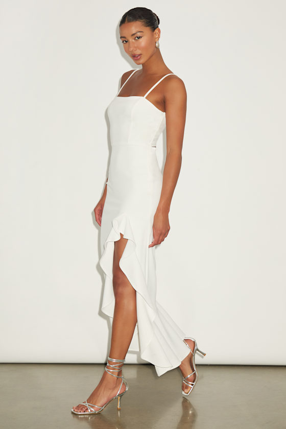Lulus Iveta White Cutout Ruffled Sleeveless Midi Dress