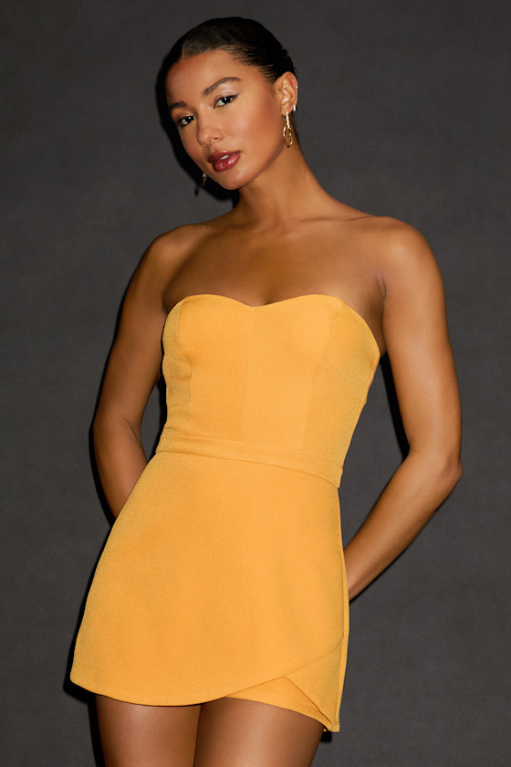 Lulus Opaline Orange Strapless Skort Romper