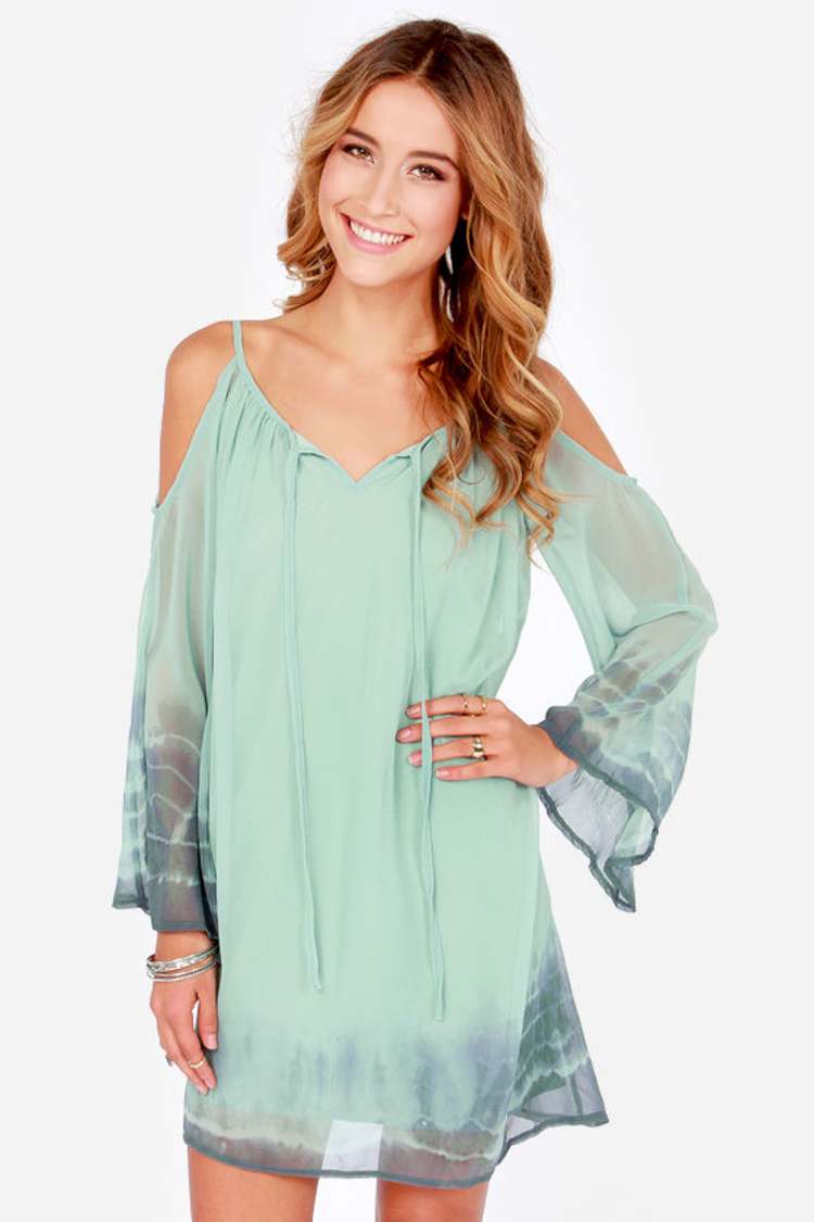 Cute Green Dress - Shift Dress - Tie-Dye Dress - Off-the-Shoulder Dress -  $45.00 - Lulus