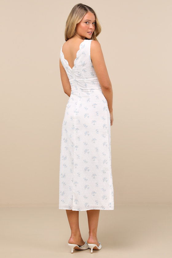 Lulus Natassa White Floral Swiss Dot Midi Dress In Animal Print