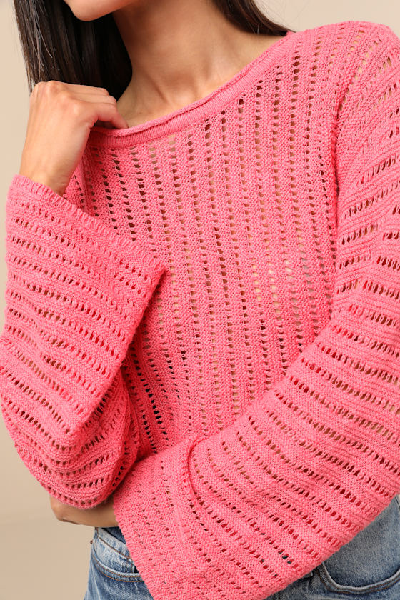 Lulus Minna Hot Pink Open Knit Dolman Sleeve Sweater