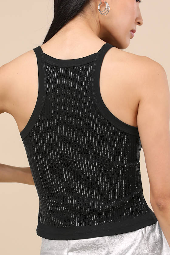 Lulus Amata Black Rhinestone Racerback Tank Top