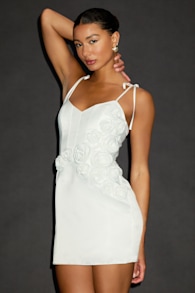 Nafissa White Satin Floral Applique Tie-Strap Mini Dress 1