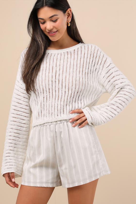 Lulus Minna Ivory Open Knit Dolman Sleeve Sweater