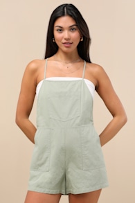 Easygoing Sage Green Short Overall Romper 2
