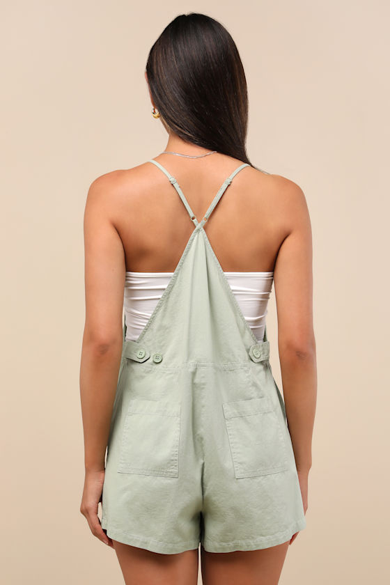 Lulus Easygoing Sage Green Short Overall Romper