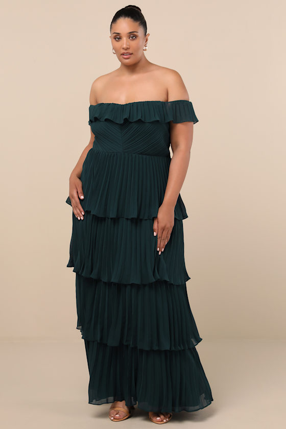 Always Remarkable Emerald Pleated Off-the-Shoulder Maxi Dress - thumbnail 5