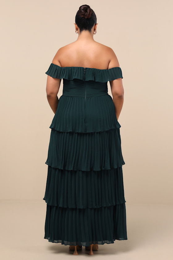 Always Remarkable Emerald Pleated Off-the-Shoulder Maxi Dress - thumbnail 6