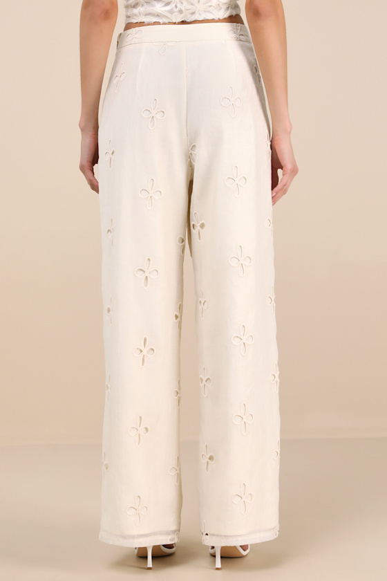 Lulus Elif Cream Eyelet Embroidered High-rise Pants In Red