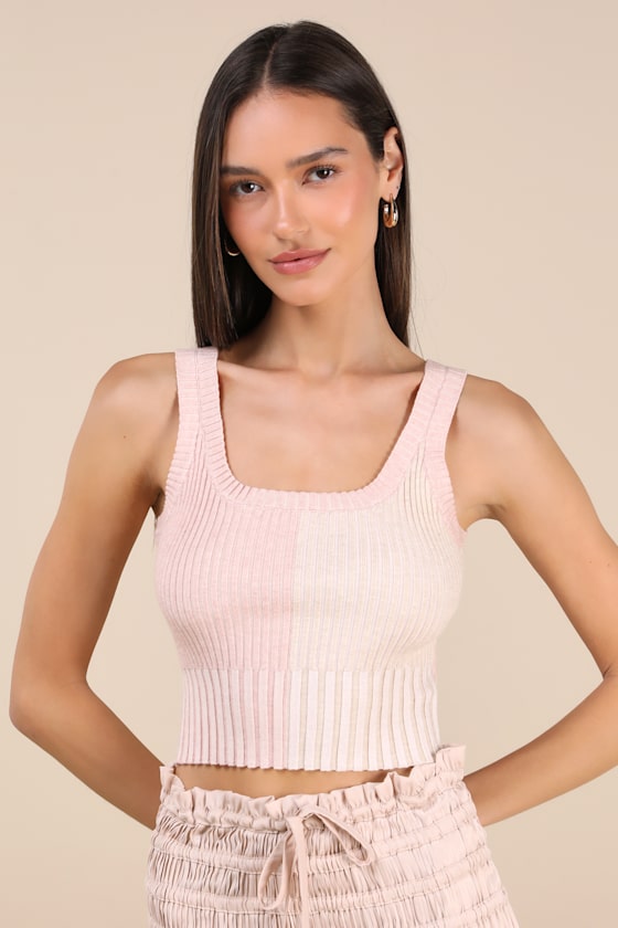 LULUS MADE TO BE MOD BLUSH COLOR BLOCK RIBBED CROPPED TANK TOP