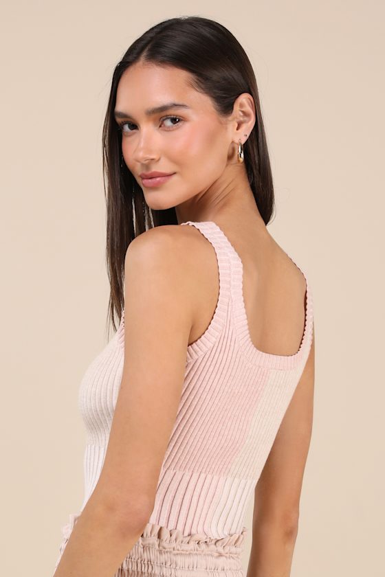 LULUS MADE TO BE MOD BLUSH COLOR BLOCK RIBBED CROPPED TANK TOP