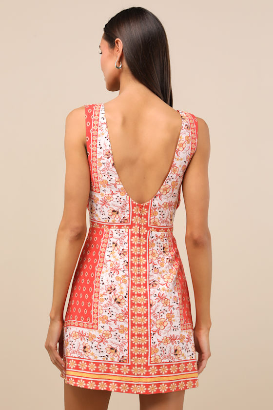 Silvana Red Multi Floral Knot-Front Mini Dress - thumbnail 2