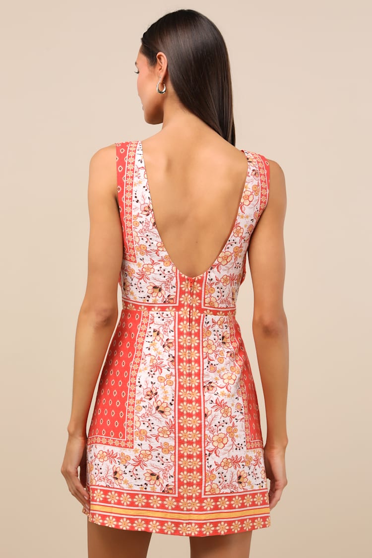 Silvana Red Multi Floral Knot-Front Mini Dress