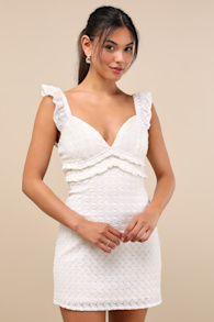 Melosa Ivory Textured Ruffled Mini Dress