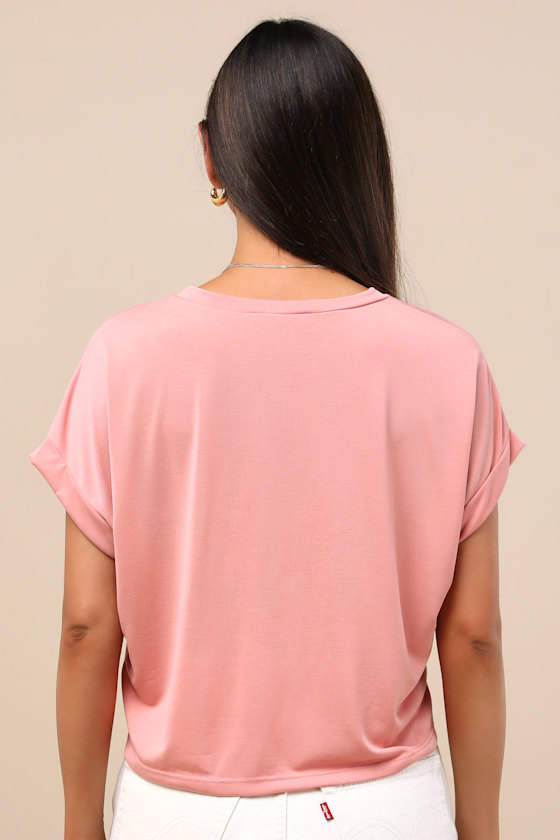Lulus Cool Instincts Peach Pink Short Sleeve Top