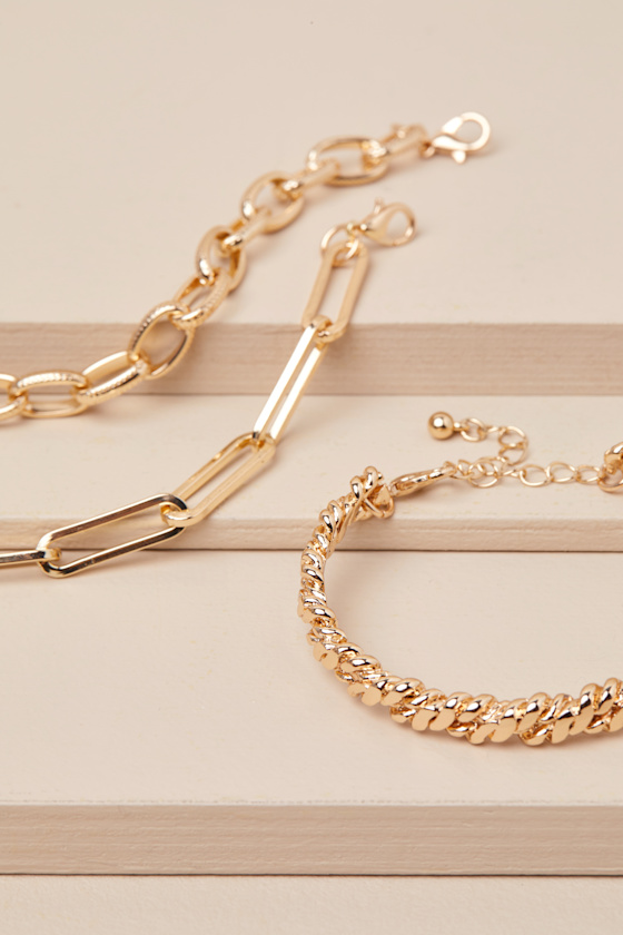LULUS LOUHI GOLD CHAIN LINK THREE-PIECE BRACELET SET