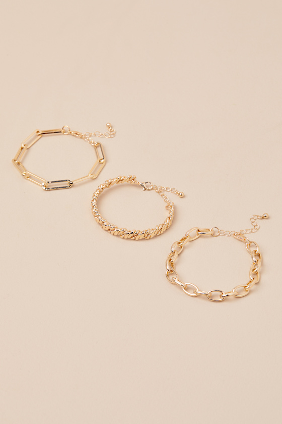 LULUS LOUHI GOLD CHAIN LINK THREE-PIECE BRACELET SET