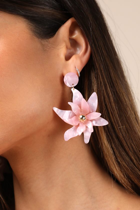 Amaryllis Pink Flower Statement Earrings 1