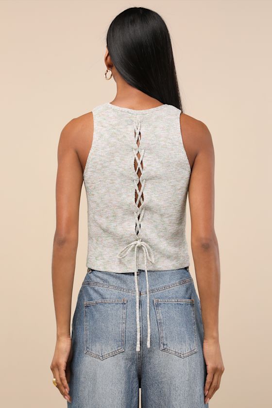Lulus Cennet Ivory Multi Space Dye Lace-up Tank Top