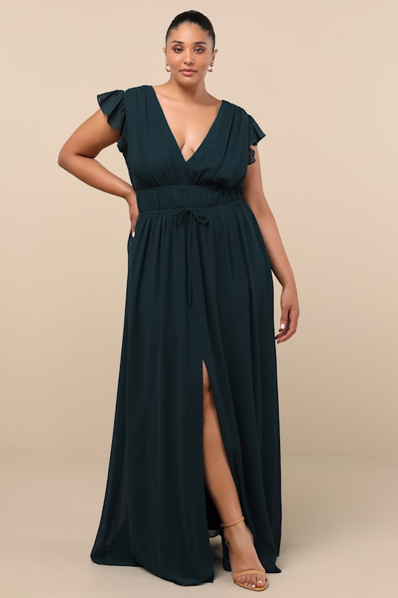 I'm All Yours Emerald Green Ruffled Maxi Dress - thumbnail 5