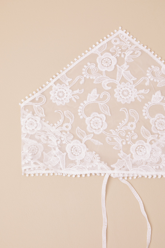 Lennyn White Floral Embroidered Head Scarf 2