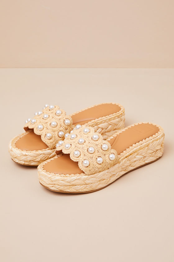 Caper Pearl Light Natural Raffia Platform Slide Sandals 1
