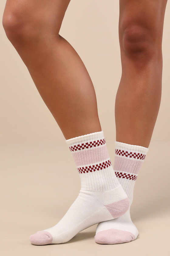 Vans Checker White And Rose Pink Flag Crew Socks