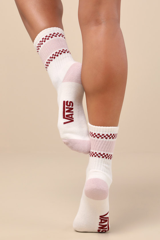 VANS CHECKER WHITE AND ROSE PINK FLAG CREW SOCKS