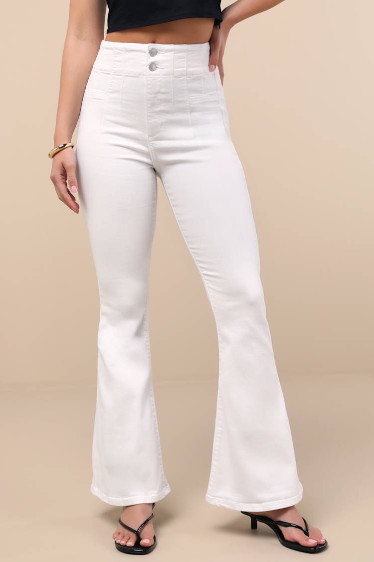 Sneak Peek Flare Jeans - White Flare Jeans - High-Rise Jeans - Lulus