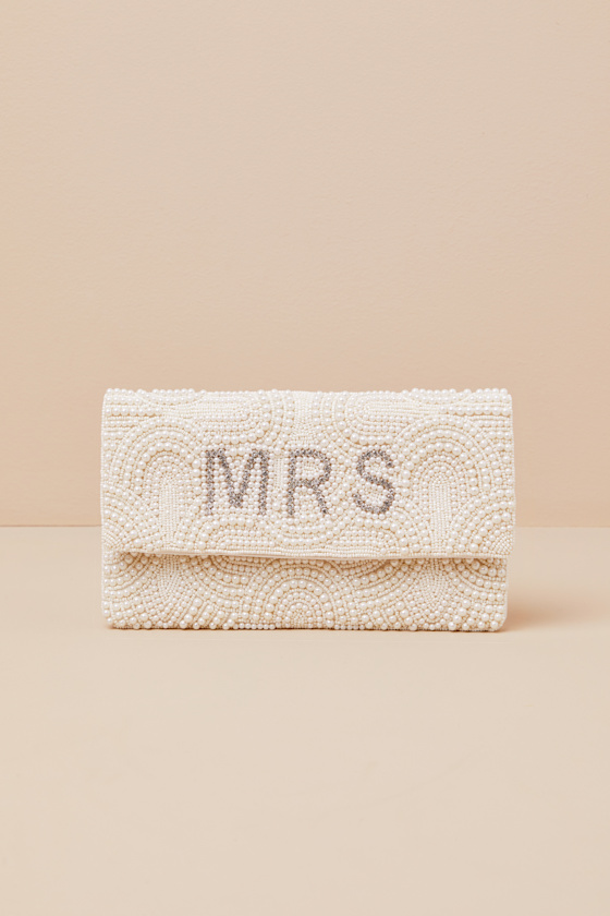 Mrs Forever White Pearl Rhinestone Clutch 1