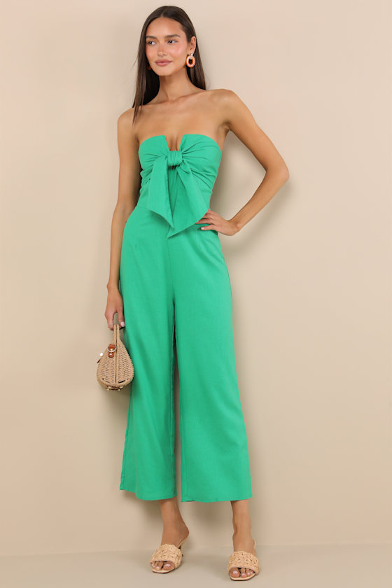 Lulus Sunshine Aura Green Tie-front Strapless Jumpsuit
