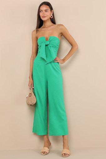 Sunshine Aura Green Tie-Front Strapless Jumpsuit