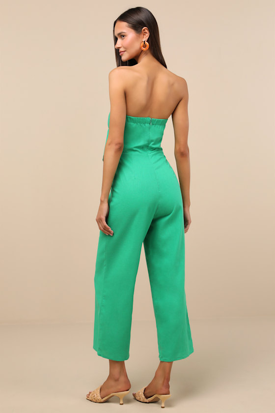 Lulus Sunshine Aura Green Tie-front Strapless Jumpsuit