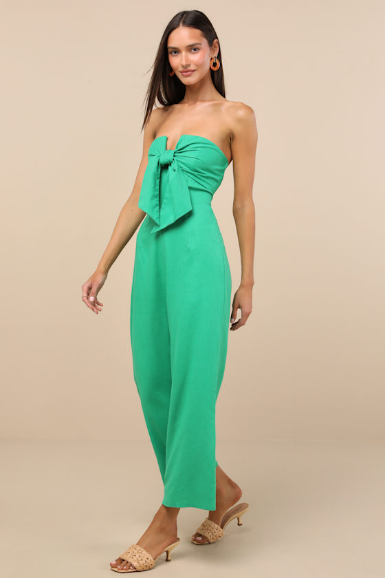 Lulus Sunshine Aura Green Tie-front Strapless Jumpsuit