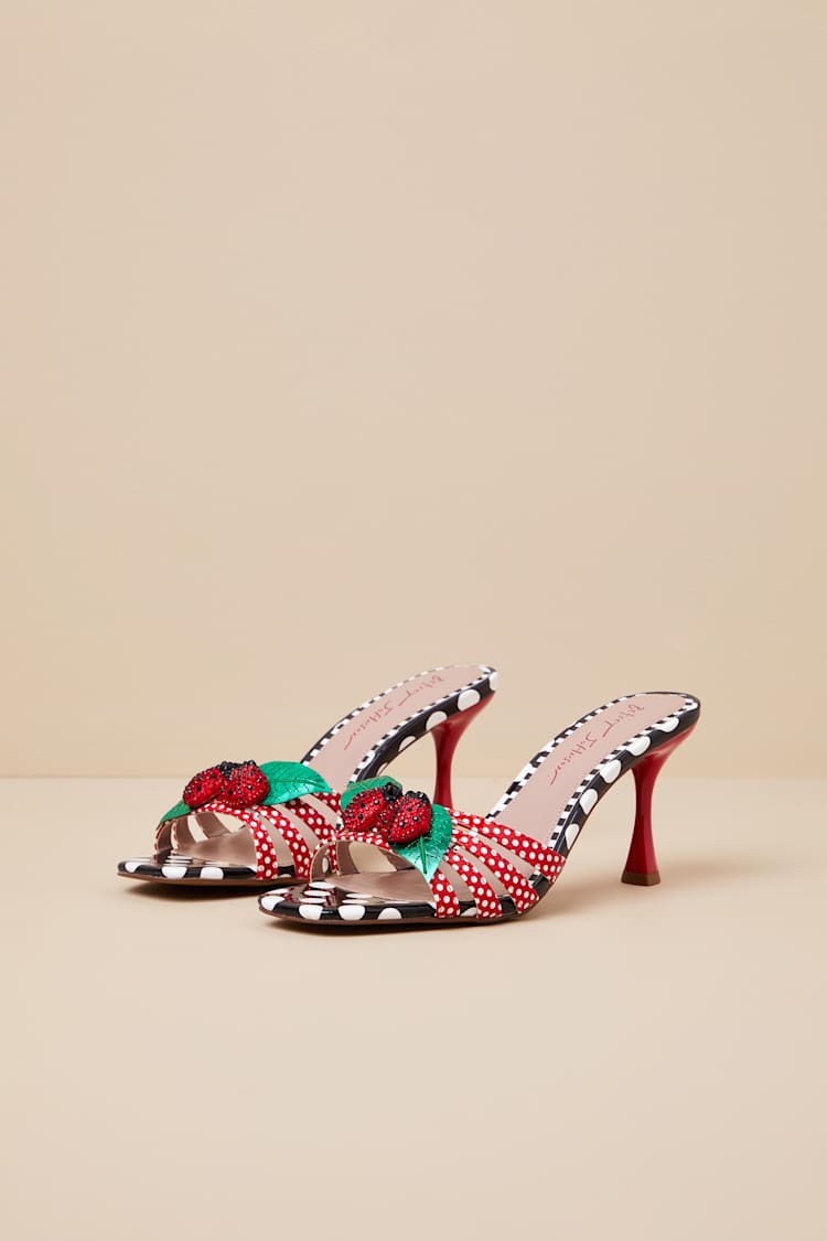 Clovr Red and White Multi Lady Bug High Heel Slide Sandals