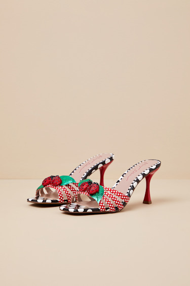 Clovr Red and White Multi Lady Bug High Heel Slide Sandals