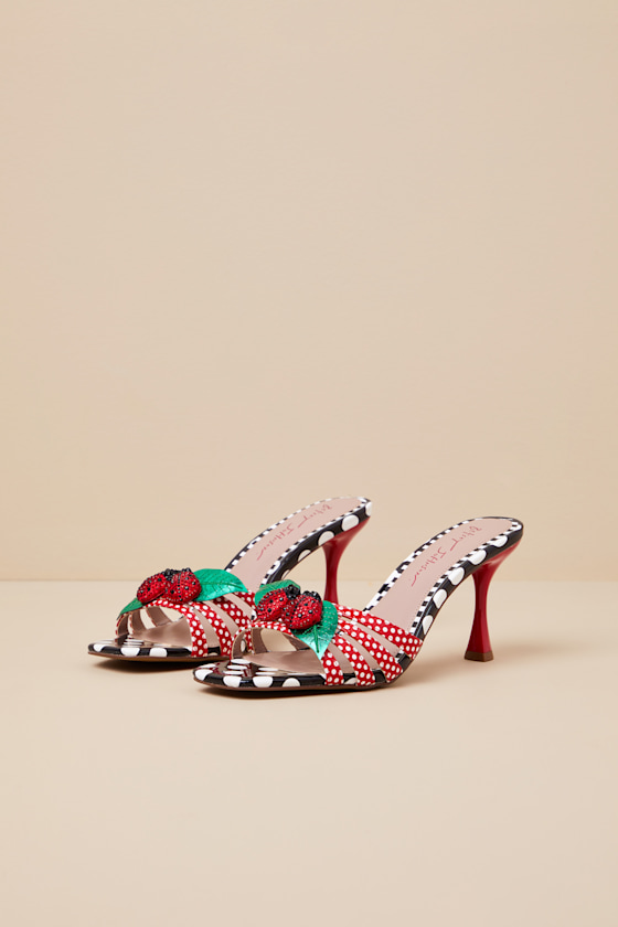 Clovr Red and White Multi Lady Bug High Heel Slide Sandals 1