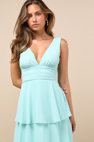 Celebration Time Aqua Sleeveless Tiered Midi Dress