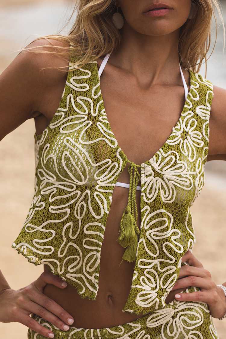 Marelia Green Crochet Embroidered Swim Cover-Up Set